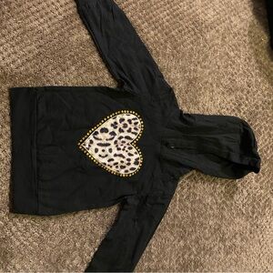 Black Kids Hoodie with Leopard Heart Design